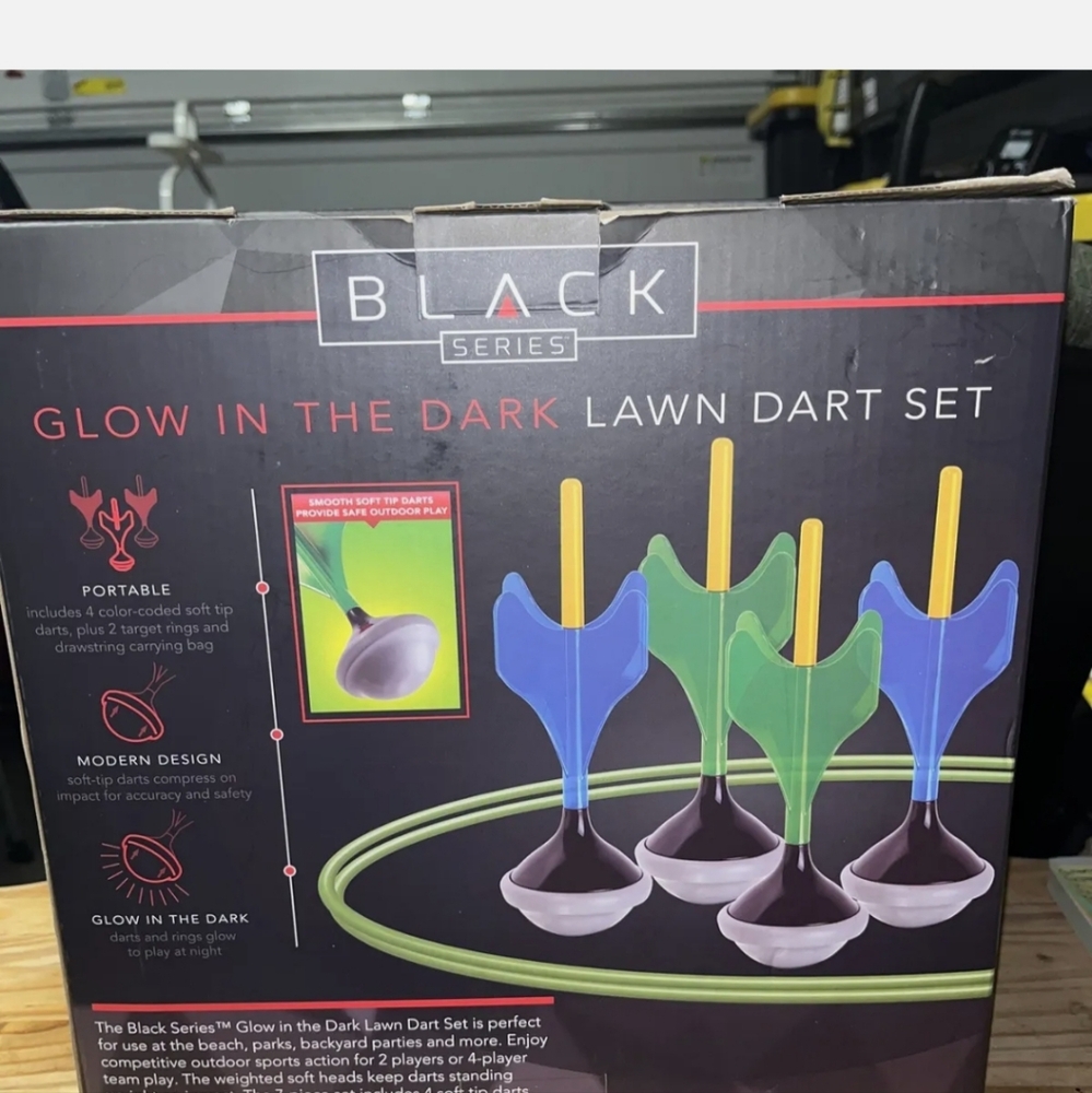 Black Series Glow in the Dark Lawn Dart Set 7 piece set with bag NEW